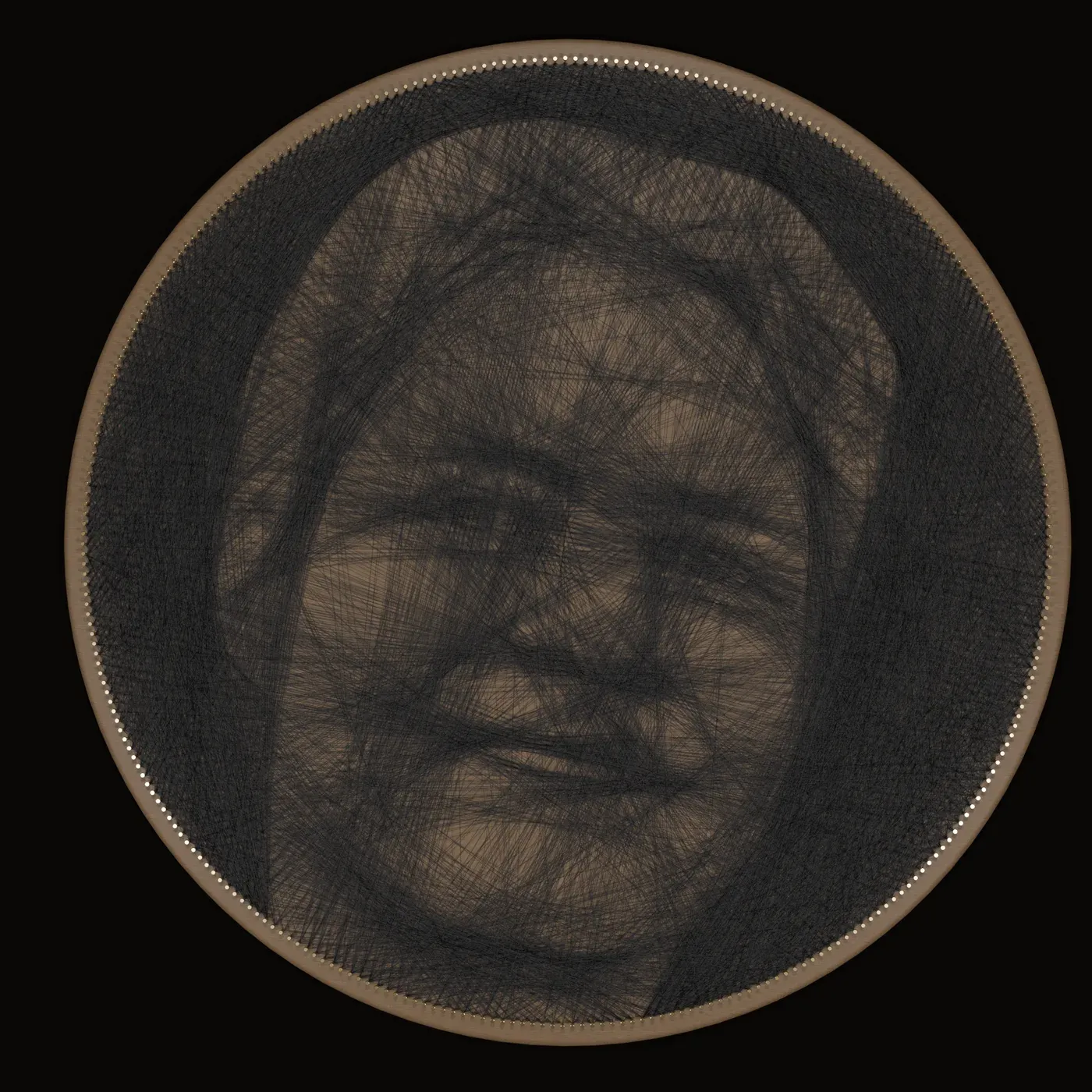 String-Art-Portrait eines lächelnden Gesichts