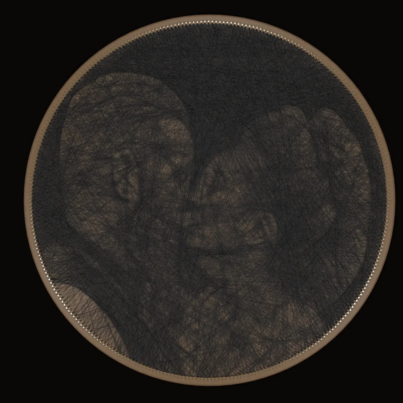 String-Art-Werk mit zwei Gesichtern dicht beieinander
