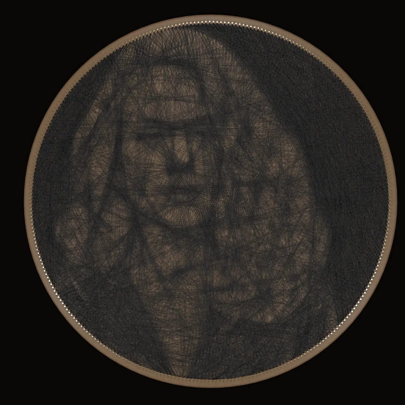 Dunkles String-Art-Portrait mit dichter Fadenlage